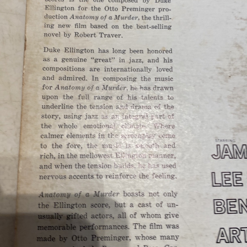 Duke Ellington’s Anatomy of a Murder Sound Track vinyl! Original Owner! 🔥🎵🎶 - Picture 11 of 17